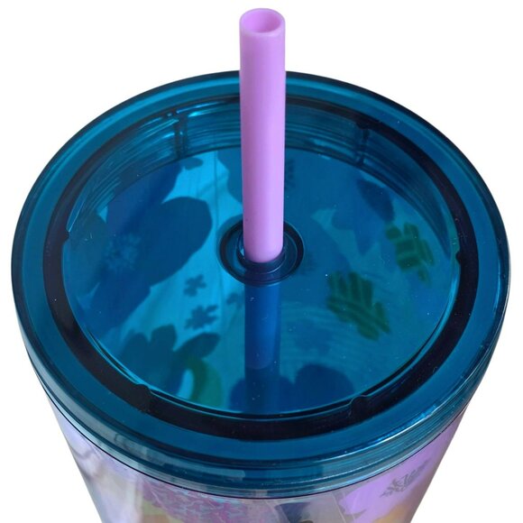 2022 Starbucks Floral Tumbler Cold Coffee Cup Straw Blue Tropical Flowers 24 Oz - Picture 5 of 8